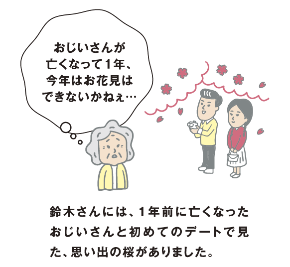 鈴木さんには、1年前に亡くなったおじいさんと初めてのデートで見た、思い出の桜がありました。